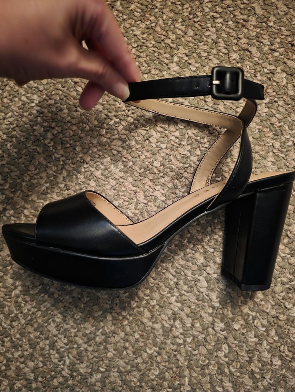 NIB Journey Black Vegan Leather Platform Block Heel Sandals